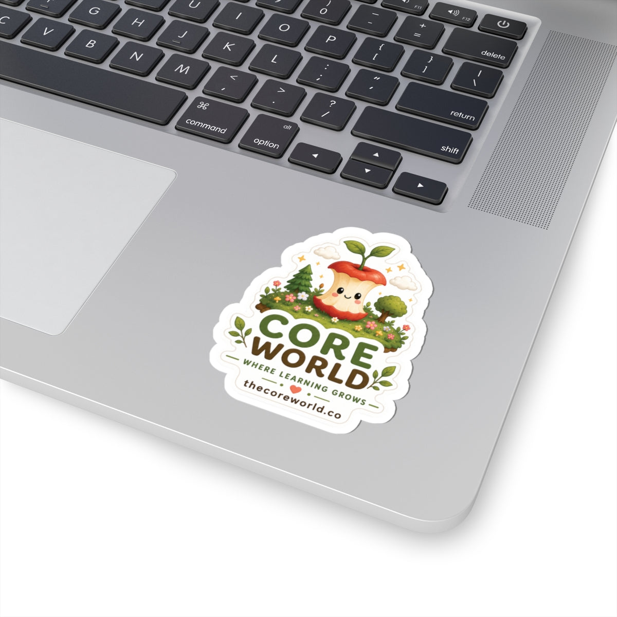 Core World Educational Sticker – Cute Apple Core Mascot “Where Learning Grows”